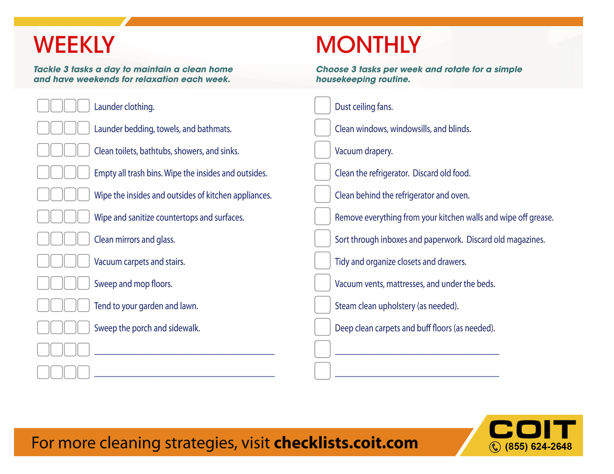 Daily Weekly Monthly Cleaning Chart