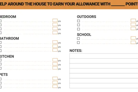 Customizable Earn Your Allowance Checklist