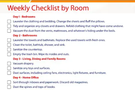 Weekly Cleaning Checklist by Room