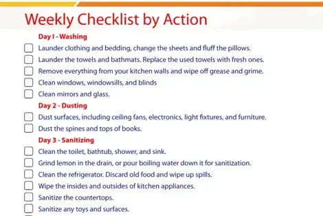Weekly Cleaning Checklist by Action
