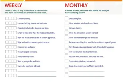 Weekly and Monthly Cleaning Checklists