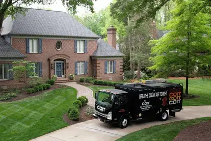 COIT Charlotte cleaning truck arriving at a house for area rug, air duct, blind, carpet, concrete, drapery, dryer vent, furniture, hvac, pet stain, upholstery, tile and grout, and stone cleaning and wood floor cleaning in Waxhaw, NC