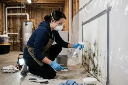 Woman cleaing a mold spot on a wall