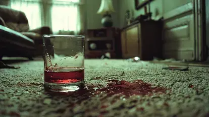 Glass of juice on a carpet