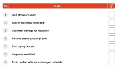 Pipe Burst Checklist