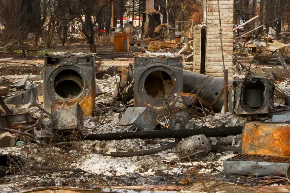 Burnt house with laundry room