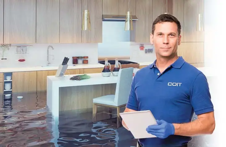 Technician in Flooded Kitchen